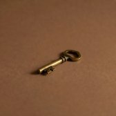 Brass key in soft warm light on plain brown
