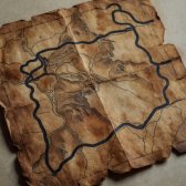 Map fragment with traced route on brown
